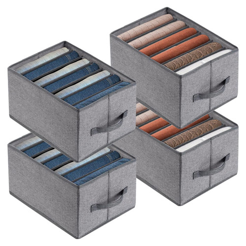 MZY LLC 4 Pcs Clothing Organizer, 6 Grids/7 Grids Wardrobe Clothes Organizer, Foldable Sweater Organizer for Closet Pants, Jeans, T-shirt, Dress Stackable Clothes Drawer Organizer with Handle