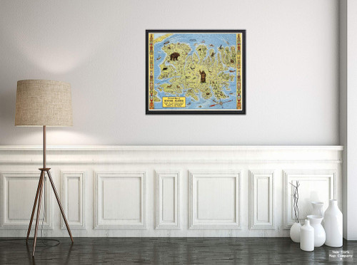 Map|Pictorial of Kodiak, Alaska. ''Home of The Kodiak Bear'', The Largest Carnivorous Animal in The World 1948|Vintage Fine Art Reproduction|Size: 20x24|Ready to Frame Map|Pictorial of Kodiak, Alaska. ''Home of The Kodiak Bear'', The Largest Carnivorous Animal in The World 1948|Vintage Fine Art Reproduction|Size: 20x24|Ready to Frame