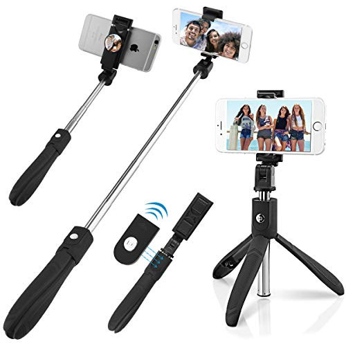 Abafia Selfie Stick Tripod, Bluetooth Wireless Selfie Stick with Rearview Mirror and Detachable Wireless Remote, Extendable Monopod Stand Holder Universal for Android iOS Mobile Smart Phone