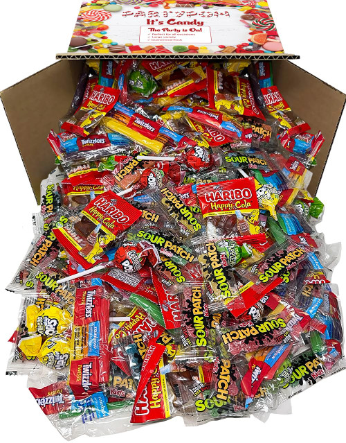 BULK ASSORTED VARIETY CANDY MIX, 5 Lbs of Sour Patch Kids, Lemonhead Pops, Haribo Cola, Twizzlers, Fun Size Chewy Party Candy, Individually Wrapped for Party Favor, Pinata Stuffers and Candy Bowl