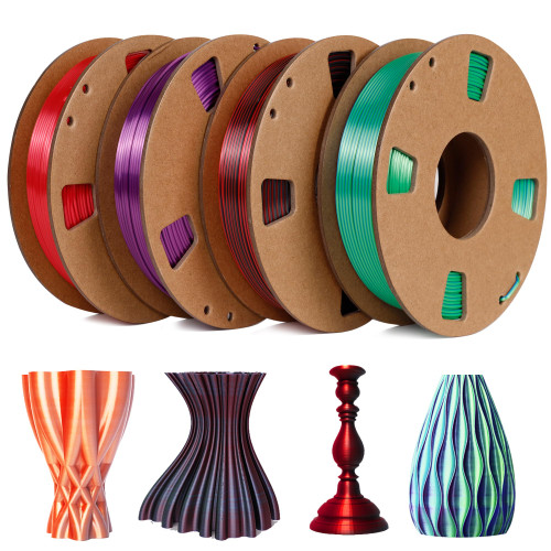 DREETINO Silk Dual-Color PLA Filament,3D Printer Filament, PLA Filament 1.75mm, 3D Printing Materials,250g x 4Spools Set, 1kg/2.2lb