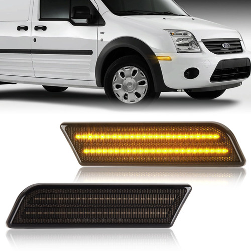 Gempro LED Side Marker Lights for 2010-2013 Ford Transit Connect Amber Front Bumper Marker Reflectors Lamps Smoked Len, 2PCS