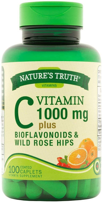 Nature's Truth Vitamin C 1000 mg plus Bioflavonoids & Wild Rose Hips Coated Caplets - 100 ct, Pack of 3