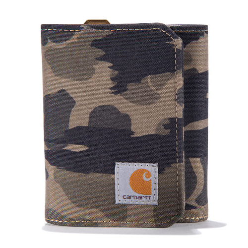 Carhartt Men's Standard Trifold, Durable Wallets, Available in Leather and Canvas Styles, Nylon Duck (Blind Duck Camo), One Size