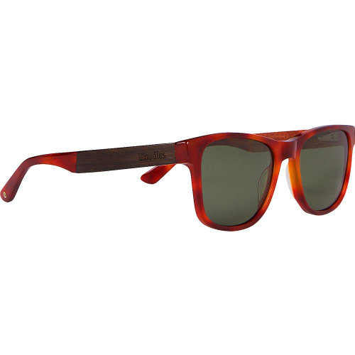 Woodies Retro Red Sunglasses, Polarized with Dark Green Lens and Real Walnut Wood Finish | 100% UVA/UVB Ray Protection