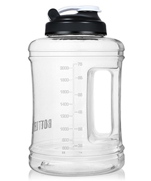 BOTTLED JOY Water Bottle 2.5L Large Water Jug Handle BPA Free Plastic Sports Water Bottle Wide Mouth Leakproof Outdoor Gym Travel Office Home (White-3)