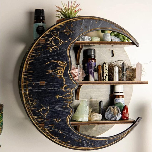 Rustic Wall Mounted Crystal Display Moon Shelf, Wall Decor Wood Shelves, Moon Crystal Shelf, Essential Oil Shelf, Altar Shelf, Wall Mounted Crystal Display Moon Shelf. (A) Rustic Wall Mounted Crystal Display Moon Shelf, Wall Decor Wood Shelves, Moon Crystal Shelf, Essential Oil Shelf, Altar Shelf, Wall Mounted Crystal Display Moon Shelf. (A)