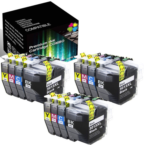 12-Pack Green Toner Supply 3xBCYM Compatible LC 3013 LC3013 Ink Cartridge LC3011 LC-3011 High Yield Replacement for MFC-J491DW MFC-J497DW MFC-J690DW MFC-J895DW Printer