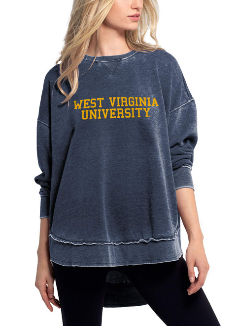 chicka-d NCAA West Virginia Mountaineers Womens Burnout Crew Sweatshirt, Ink, Large, 480_TC_CB