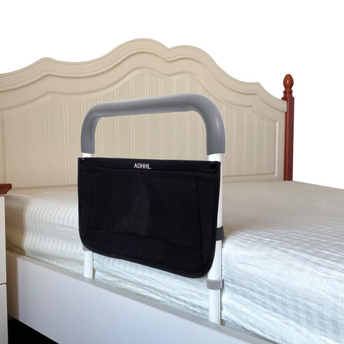 Bed Rails for Elderly Adults Safety with Adjustable Heights Storage Pocket Assist Support Side Railings Seniors Slides Under Mattressbed Cane Medical Guard Bed Handles Bars (Light Grey Handle)