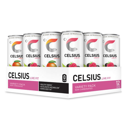 CELSIUS Fitness Drink Non-Carbonated 2-Flavor Variety Pack, Zero Sugar, 12oz. Slim Can, 12 Pack CELSIUS Fitness Drink Non-Carbonated 2-Flavor Variety Pack, Zero Sugar, 12oz. Slim Can, 12 Pack