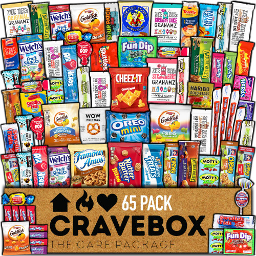 CRAVEBOX Snacks Box Variety Pack Care Package (65 Count) Halloween Treats Gift Basket Boxes Pack Adults Kids Grandkids Guys Girls Women Men Boyfriend Candy Birthday Cookies Chips Teenage Mix College Student Food Sampler Office School