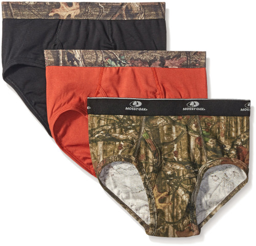 Mossy Oak Men's 3 Pack Assorted Briefs, Assorted Black/Rusty Bronze/Break Up Infinity, Small