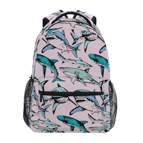 Krafig Sharks Watercolor Boys Girls Kids School Backpacks Bookbag, Elementary School Bag Travel Backpack Daypack