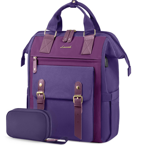 LOVEVOOK Laptop Backpack For Women, Work Travel Laptop Backpack Purse, College Backpack Nurse Teacher Doctor Business Laptop Bag, Waterproof Wide Open Computer Back pack, 15.6 Inch, Purple-Purple