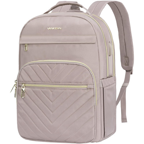 VANKEAN 17.3 Inch Laptop Backpack for Women Work Laptop Bag Fashion with USB Port, Waterproof Backpacks Stylish Travel Bags Casual Daypacks for College, Business, Light Dusty Pink