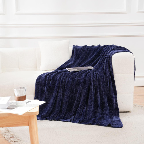 DERPAFU Chenille Knit Throw Blanket for Couch, 50"x60" Versatile Decorative Soft Warm & Cozy Woven Knitted Chenille Blanket for Bed Sofa Chair (Blue)