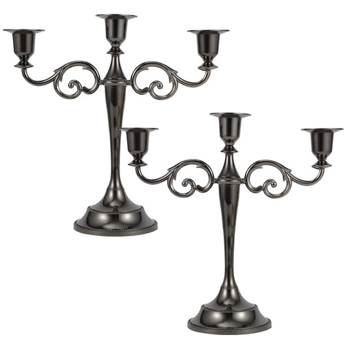 Dyna-Living Candelabra Candle Holder 3-Candle Metal Candelabra Black Candlestick Stand for Long Candles Wedding Party Anniversary Tall Candle Holder (2pcs)