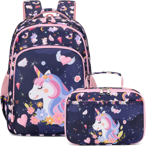 Meisohua Unicorn Backpack for Girls Water Resistant Girls Backpack Set with Lunch Tote 2 in 1 School Bags for Girls Elementary Preschool Bookbag