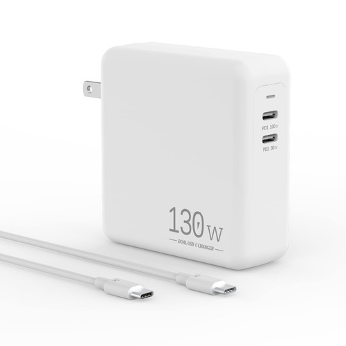 130W USB C Charger, PD 100W+PPS 30W Fast Charger, Dual Port USB C Charging Station Type C Laptop Foldable Power Adapter for MacBook Pro,Air,iPad Pro,iPhone 14/13/12,Samsung
