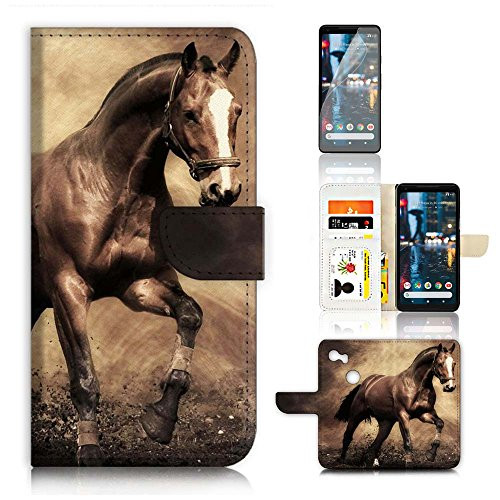 (for Google Pixel 2 XL) Flip Wallet Case Cover & Screen Protector Bundle - A8363 Horse