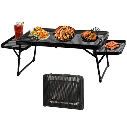 COSYAWN Low Camping Table with Side Panels, Folding Picnic Table for Outside, Folding Grill Table with Mesh Desktop, Lightweight & Portable Aluminum for Outdoor/Indoor