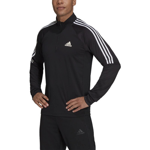 adidas Men's AEROREADY Sereno Cut 3-Stripes Slim 1/4-Zip Training Top, Black/White, Large