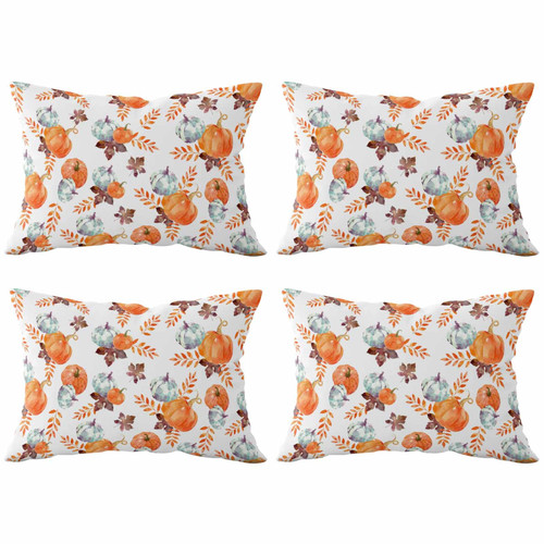 Thanksgiving Fall Harvest Pumpkins Throw Pillows Pillow Covers for Couch 12x20 Set of 4 Outdoor/Indoor Linen Throw Pillow Covers Decorative Cushion Case Pillow Cases for Sofa Bed, Autumn Maple Leaves