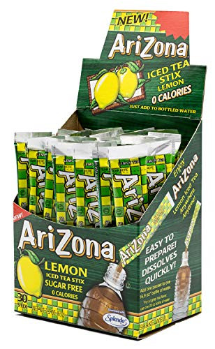 Arizona Lemon Iced Tea Stix Sugar Free, 30 Count Box (Pack of 1), Low Calorie Single Serving Drink Powder Packets, Just Add Water for a Deliciously Refreshing Iced Tea Beverage