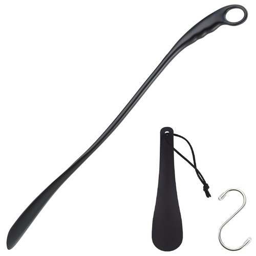 Wzyyee 26" Long-handled Shoe Horn for Men and Women, Black Shoehorn Heavy Duty Metal Shoe Spoon for Seniors, Solid Study Durable No Breakage Shoe Horns for Shoes and Boots