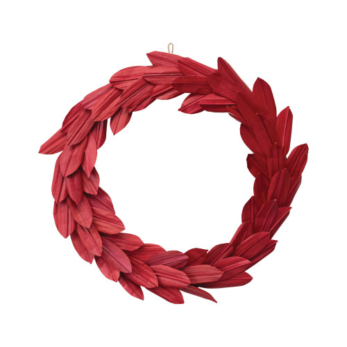 Creative Co-Op 22" Round Dried Natural Buri Palm Leaf Wreath, Red
