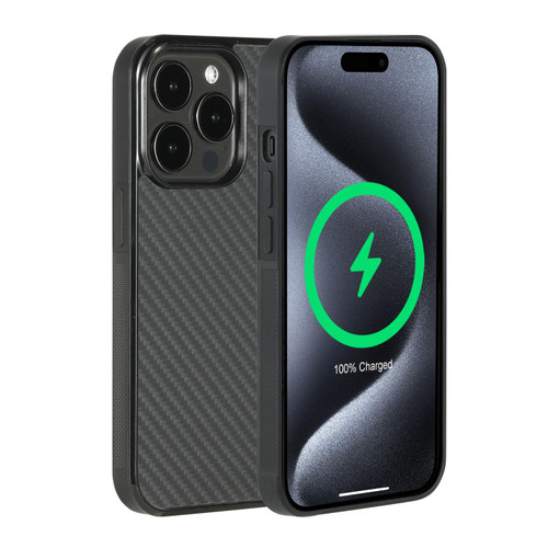 Molvee Clutch Series Magnetic Case for iPhone 15 Pro with Real Aramid Fiber, Anti-Slip Sides, Compatible with MagSafe Chargers and Accessories, Black/Aramid Fiber