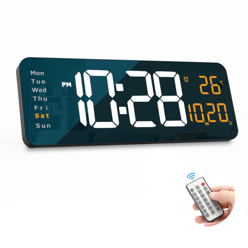 Digital Wall Clock Large Display, 16.2" Large Digital Wall Clock with LED Display Remote Control, Automatic Brightness Dimmer Big Clock with Date Week Temperature?Orange?