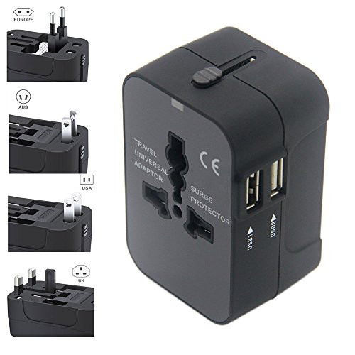 Travel Adapter,ZOOKOTO Worldwide All in One Universal Travel Adaptor Wall AC Power Plug Wall Charger with Dual USB Charging Ports For USA EU UK AUS Cell phone laptop (Black)