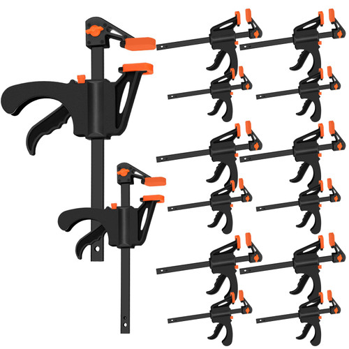 Lasnten 12 Pcs 6 Inch and 4 Inch Bar Clamps for Woodworking Wood Clamps One Handed Woodworking Clamps Powerful Trigger Clamp Ratchet Clamp Spreader Tool for Gluing Drilling Sawing Securing