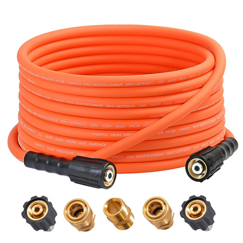 YAMATIC Pressure Washer Hose For Power Washer, 25FT X 1/4" Kink Resistant 3600 PSI Heavy Duty Flexible Extension Replacement Hose With M22-14mm x 3/8" Quick Connect Kit For Gas&Electric