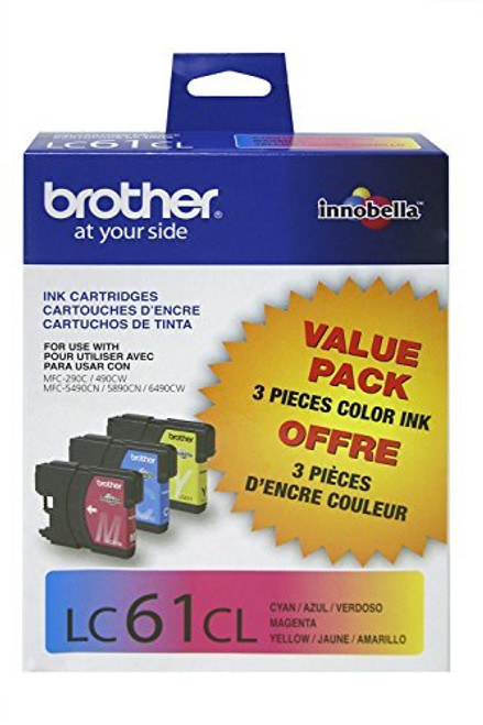 Brother LC61CL 3-Pack Ink Cartridge, 325 Page-Yield, Cyan Magenta Yellow Brother LC61CL 3-Pack Ink Cartridge, 325 Page-Yield, Cyan Magenta Yellow
