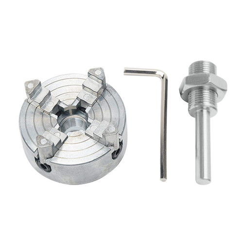 Z011 4-Jaw Lathe Chuck, Mini Lathe Chuck with Connecting Rod and Wrench, Self Centering Wood Turning Chuck, Power Lathe Accessory