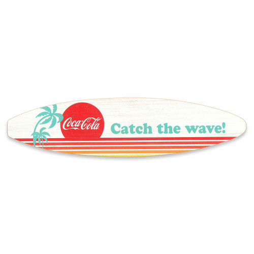 Open Road Brands Coca-Cola Catch The Wave Surfboard Wood Wall Decor - Large Beachy Coca-Cola Wall Art