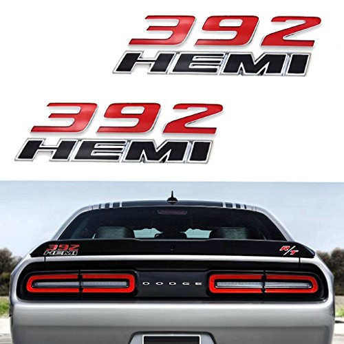 2 X 392 HEMI Emblem Badge Plate Decal with Stickers for Dodge Challenger SRT 6.4L SRT8 Jeep [red+black]