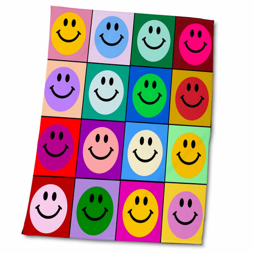 3dRose - InspirationzStore Smiley Face Collection - Colorful Smiling face Squares Warhol Style - Happy Rainbow Smilies - Bright Multicolored Multicolor - Towels (twl-113153-2)
