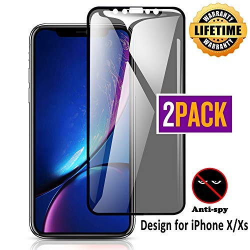 VALKVIO Privacy Anti-Spy Screen Protector Compatible for iPhone X/iPhone Xs/iPhone 10, Tempered Glass 3D Curved [Full Coverage] Screen Protector fits iPhone X/Xs/10 5.8-inch [2 Pack]