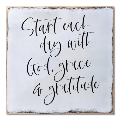 Wood Sign Hanging Home Wall Decoration Start Each Day with God Grace and Gratitude Wall Art Plaque for Living Room Kitchen Batheroom Bedroom Office School 16x16inch