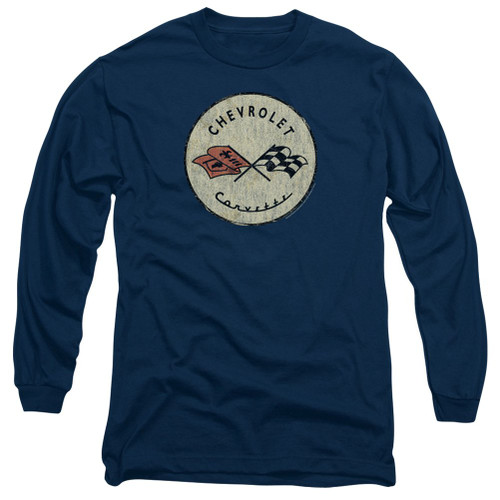 A&E Designs Chevy Corvette Old Vette Logo Long Sleeve Shirt, Navy, Large