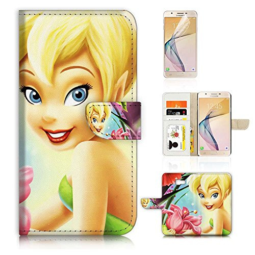 (For Samsung J7 Prime/J7 V/J7 Perx/J7 2017/J7 Sky Pro/Galaxy Halo) Flip Wallet Case Cover & Screen Protector Bundle - A8432 Tinkerbell