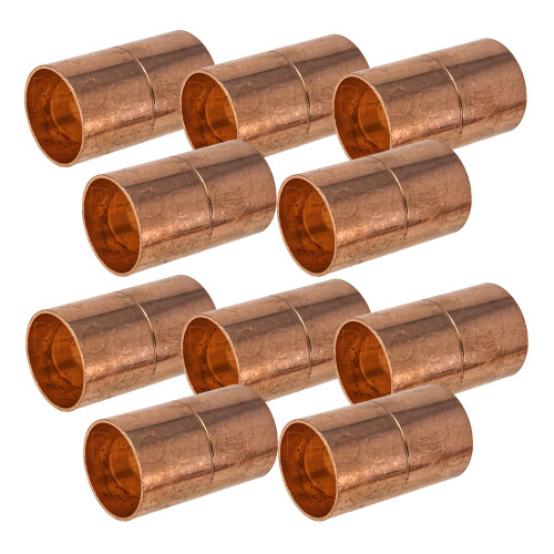 PROCURU 10-Pack 1-1/4 Inch Copper Coupling with Stop, C x C Sweat Connection, Certified Safe (CWCR0125-10P)