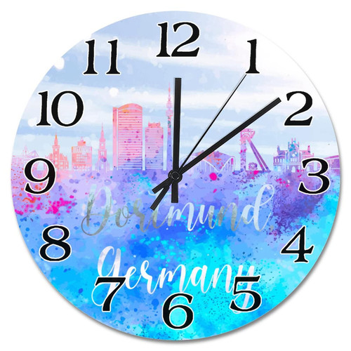 Guangpat Germany Dortmund Skyline Silhouette Wall Clock Painted Dortmund Cityscape 15 Inch Round Wall Clocks Battery Operated Time Clock Modern Home Decor for Living Room Kitchen Bedroom