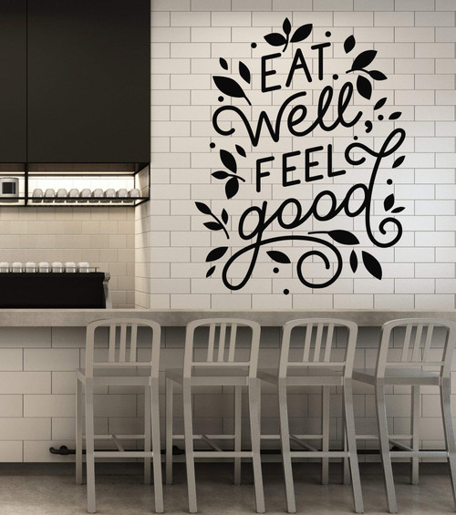 Vinyl Wall Decal Eat Well Feel Good Phrase Dining Room Kitchen Healthy Lifestyle Stickers Mural Large Decor (g1127) Black Vinyl Wall Decal Eat Well Feel Good Phrase Dining Room Kitchen Healthy Lifestyle Stickers Mural Large Decor (g1127) Black