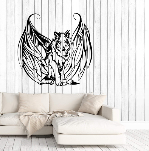 Vinyl Wall Decal Wolf with Wings Angel Dog Pet Stickers Large Decor (3259ig) Black Vinyl Wall Decal Wolf with Wings Angel Dog Pet Stickers Large Decor (3259ig) Black