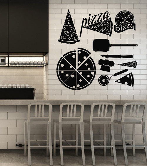 Vinyl Wall Decal Pizza Slice Pizzeria Chef's Hat Menu Cafe Stickers Mural Large Decor (g7996) Black Vinyl Wall Decal Pizza Slice Pizzeria Chef's Hat Menu Cafe Stickers Mural Large Decor (g7996) Black